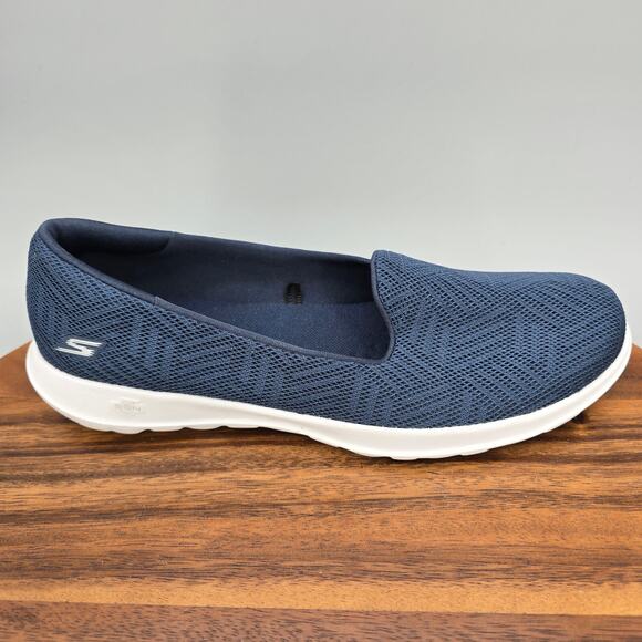 Skechers Go Walk Lite Shoes Women's 7.5 Navy Blue White Slip On Walking Sneakers - Picture 2 of 7
